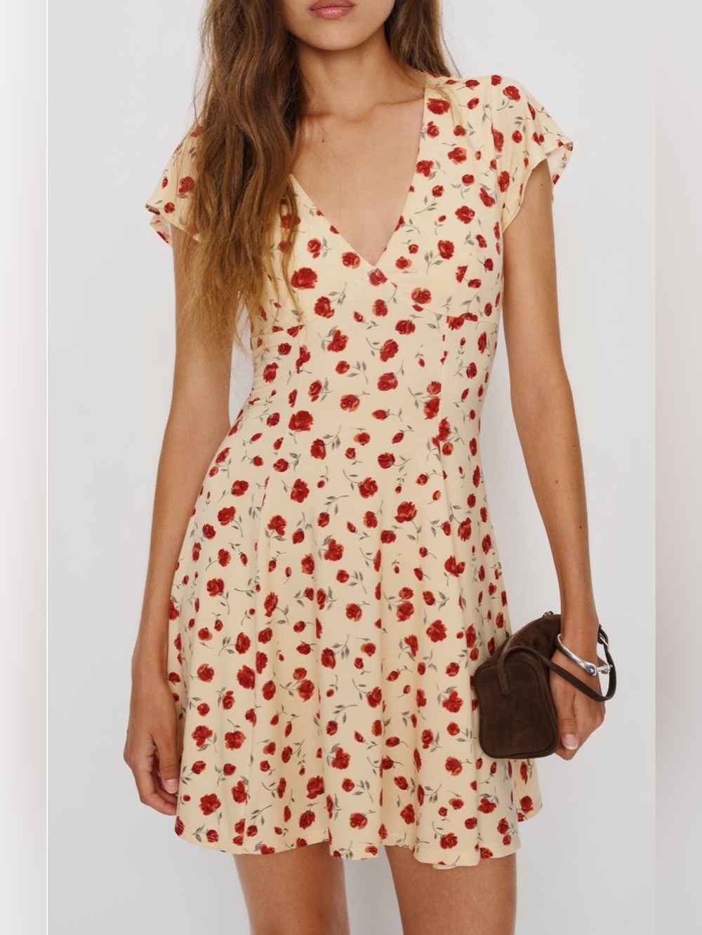 Reformation Olivia Knit Dress Fit & Flare Floral Medium Mini Dress Romantic NEW